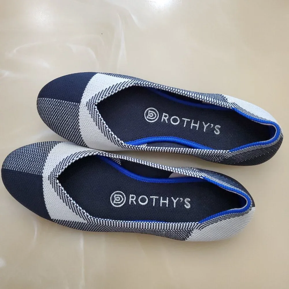 Rothy’s The Flat Round Toe Captoe Buffalo Plaid Woven Flats Size 6